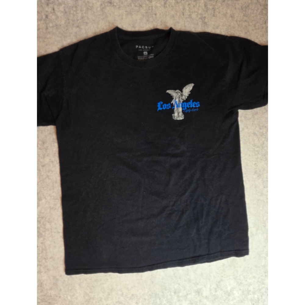 PacSun Los Angeles Angel Statue Graphic T-Shirt Mens Medium Black Streetwear Y2K